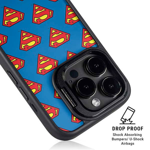 DC Comics Superman Logo Pattern iPhone 14 Pro Kickstand Case